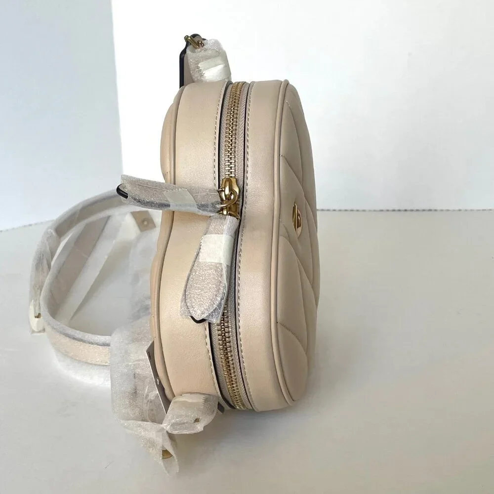 Coach Heart Crossbody Bag Ivory Quilted Nappa Leather Brass CE725